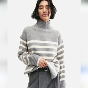 H&M | Wool Blend Striped Mockneck Knit Sweater